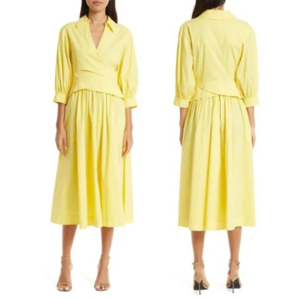 New! Cinq a Sept Camron Midi Dress in Dayglow Yellow nwot 17697